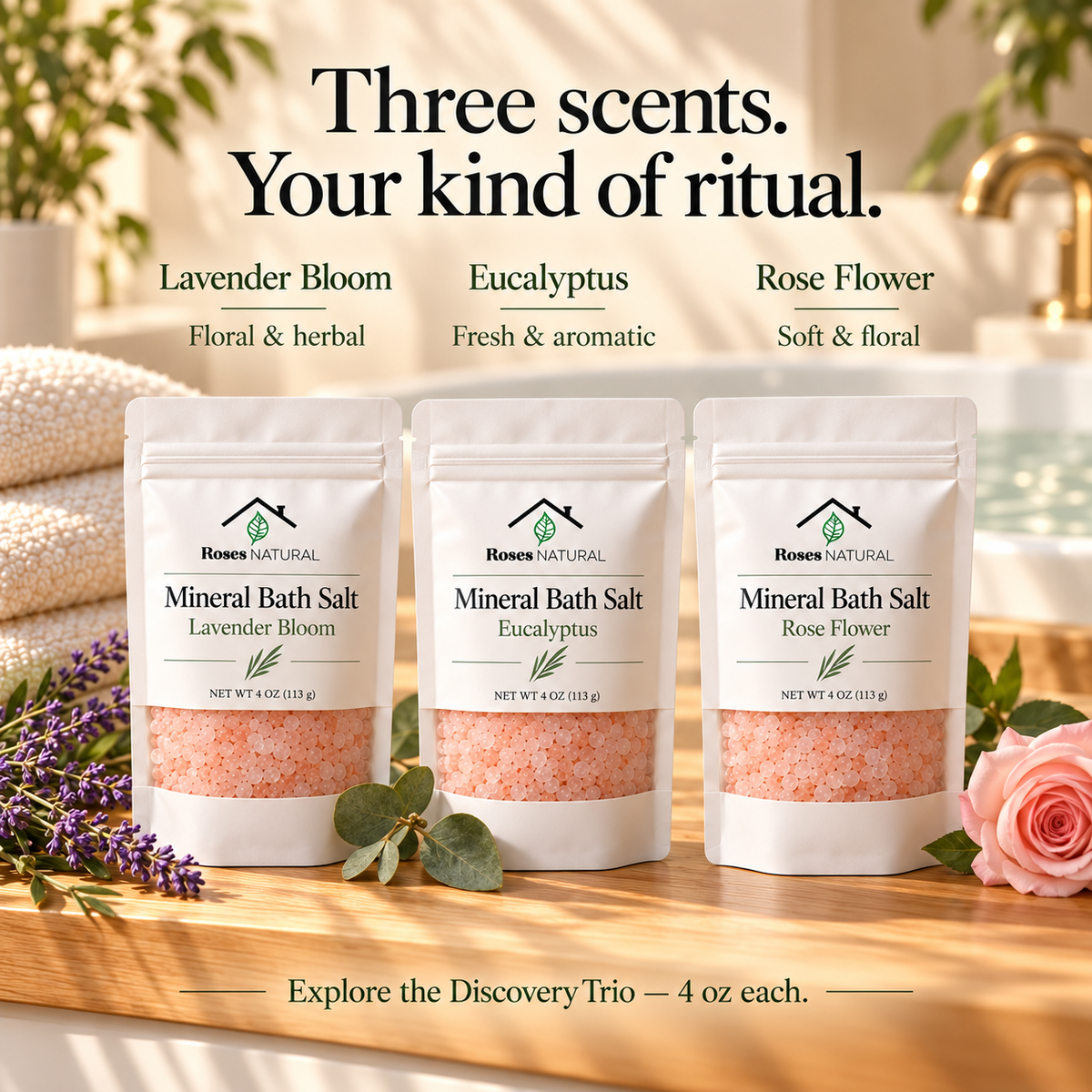 Roses Natural Mineral Bath Salt Discovery Set | 3, 5 or 9 Varieties