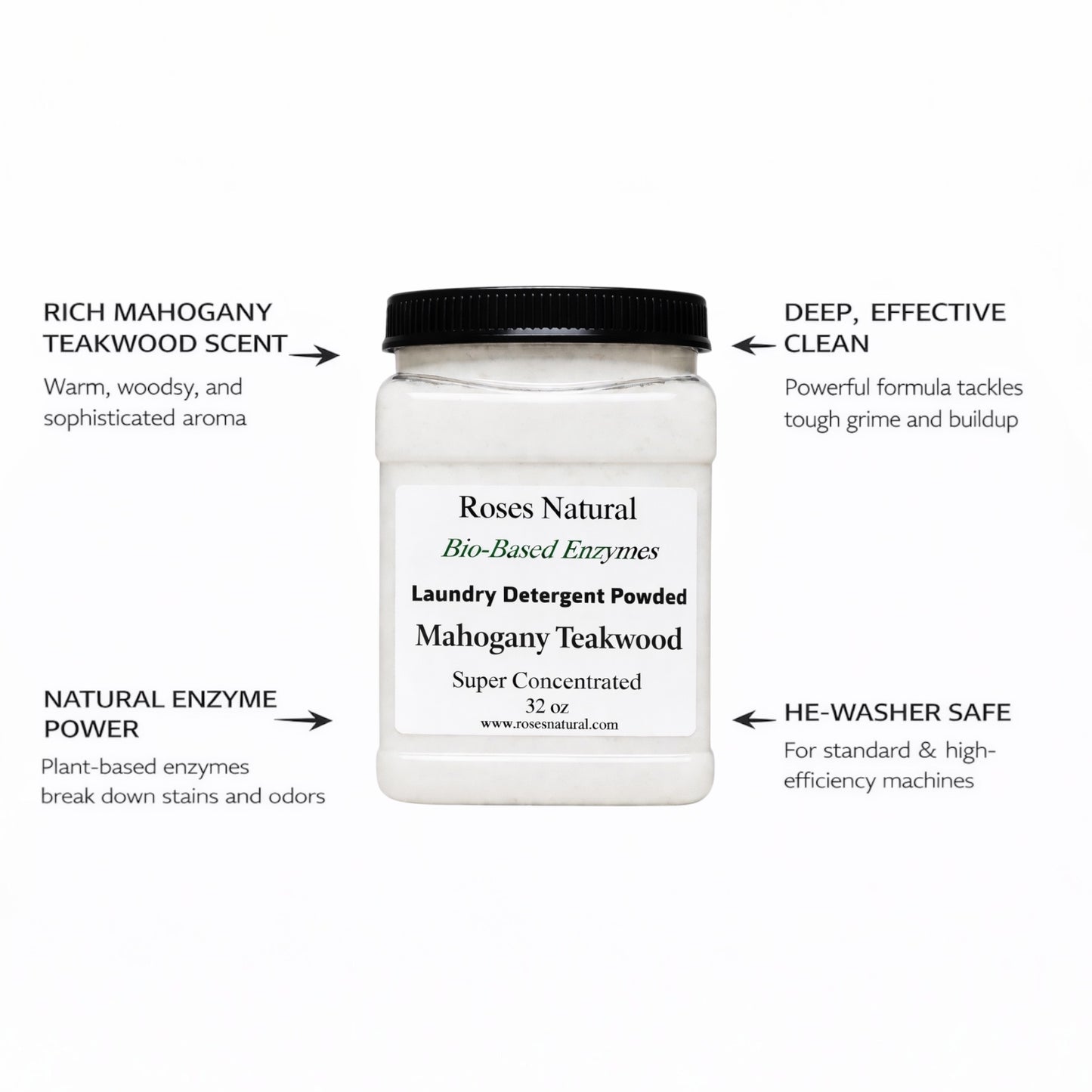Roses Natural Bio-Based Enzymes Laundry Detergent Powder | 32 oz
