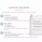 Santal Bloom laundry detergent with scent profile details on a white background