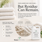 Advertisement for Roses Natural laundry product showing towels and a bottle with text about detergent residue.