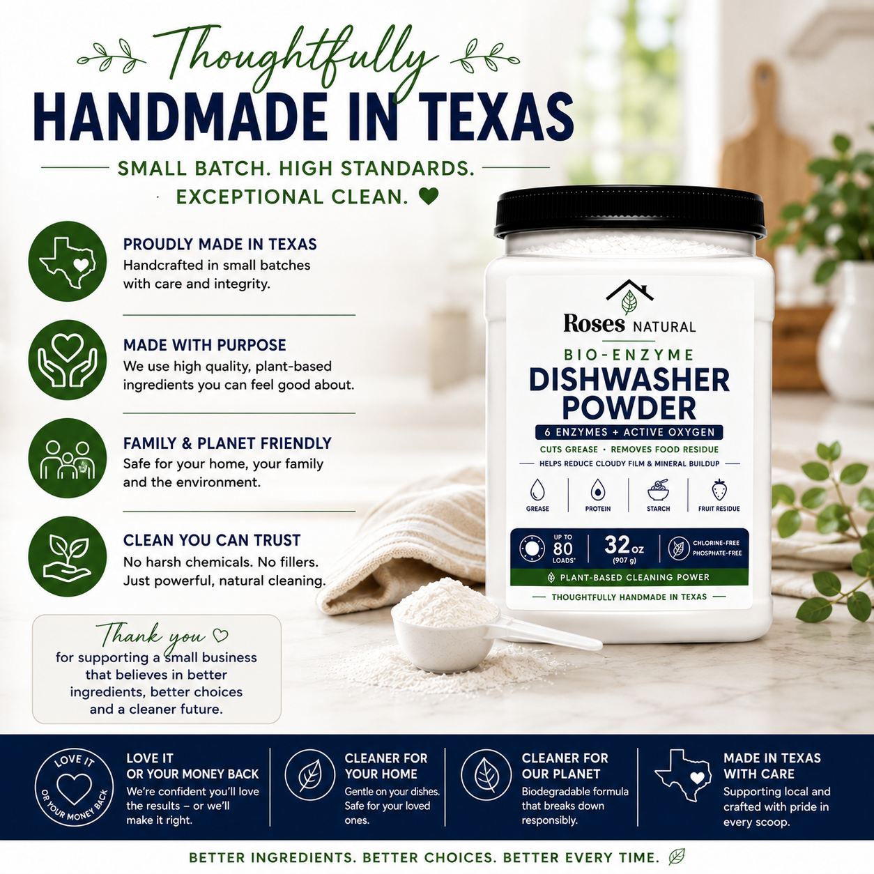 Roses Natural Bio-Enzyme Dishwasher Powder