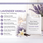 Lavender Vanilla laundry detergent with product details and branding on a white background