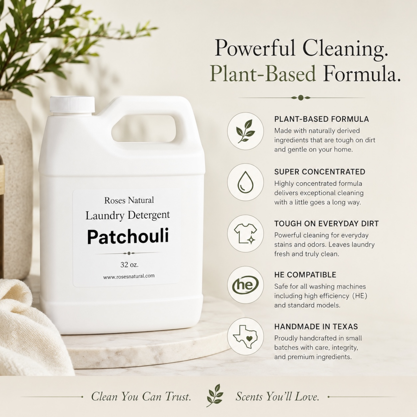 Roses Natural Patchouli Laundry Detergent | Plant-Based • HE Compatible