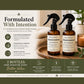 Two bottles of Roses Natural Patchouli & Sandalwood Air Freshener on a wooden tray with promotional text.