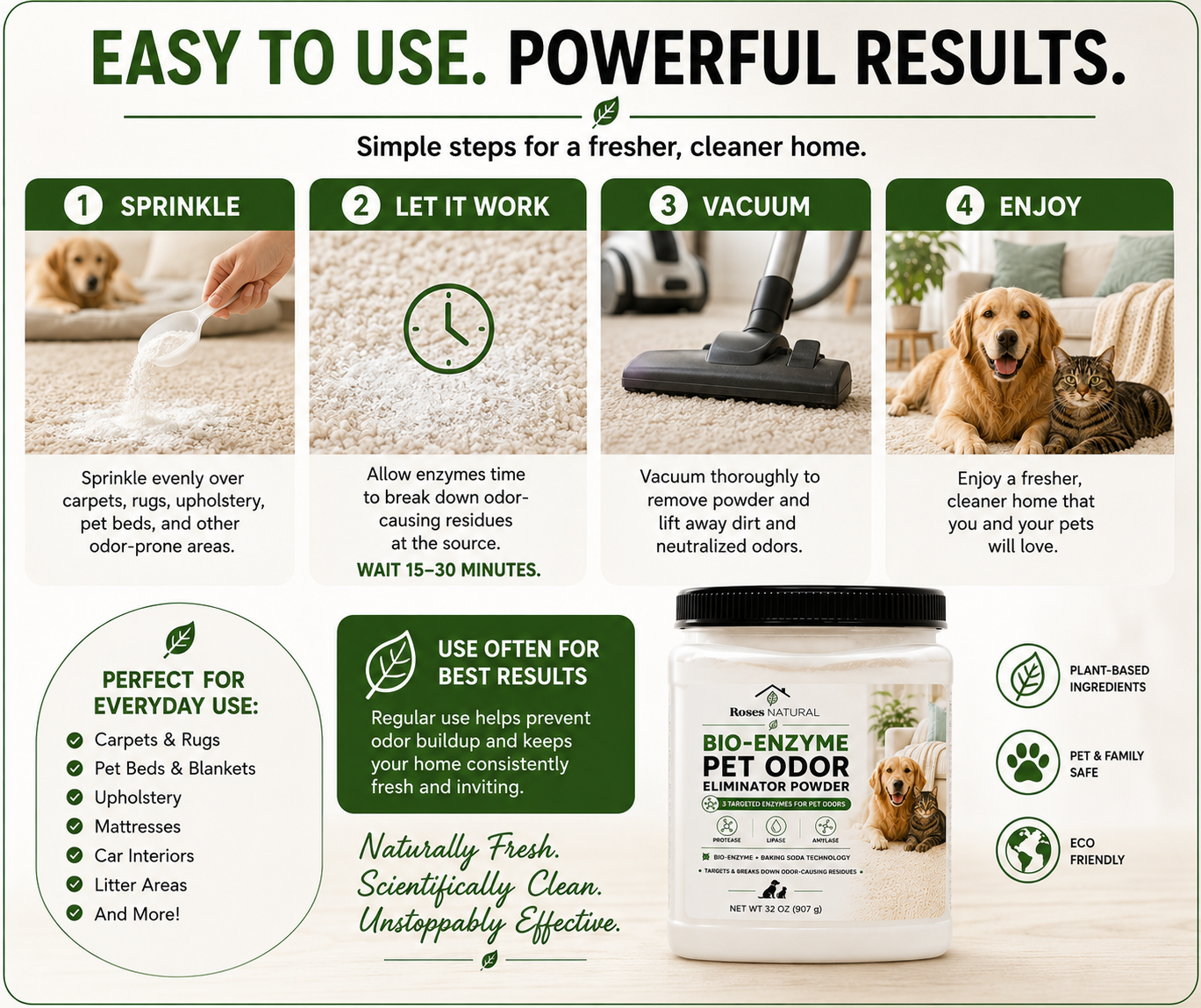 Roses Natural Bio-Enzyme Pet Odor Eliminator Powder