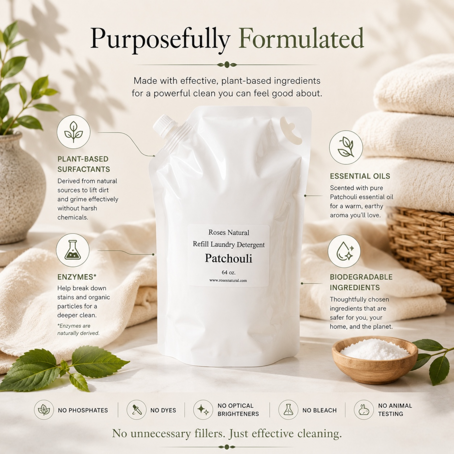 Roses Natural Patchouli Laundry Detergent | Plant-Based • HE Compatible