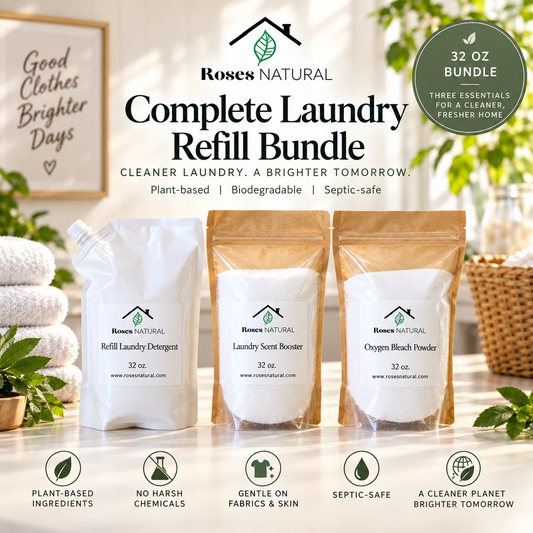 Roses Natural Laundry Bundle — Plant-Based Detergent, Laundry Scent Booster & Oxygen Bleach | 3-Piece Set