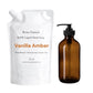 Vanilla Amber refill liquid hand soap packaging with a brown bottle on a white background