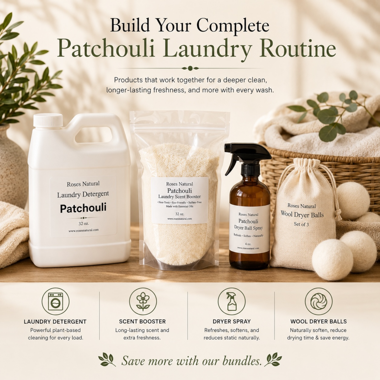 Roses Natural Patchouli Laundry Detergent | Plant-Based • HE Compatible