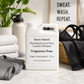 Roses Natural laundry detergent container with athletic wear and a water bottle on a marble surface. Fragrance Free