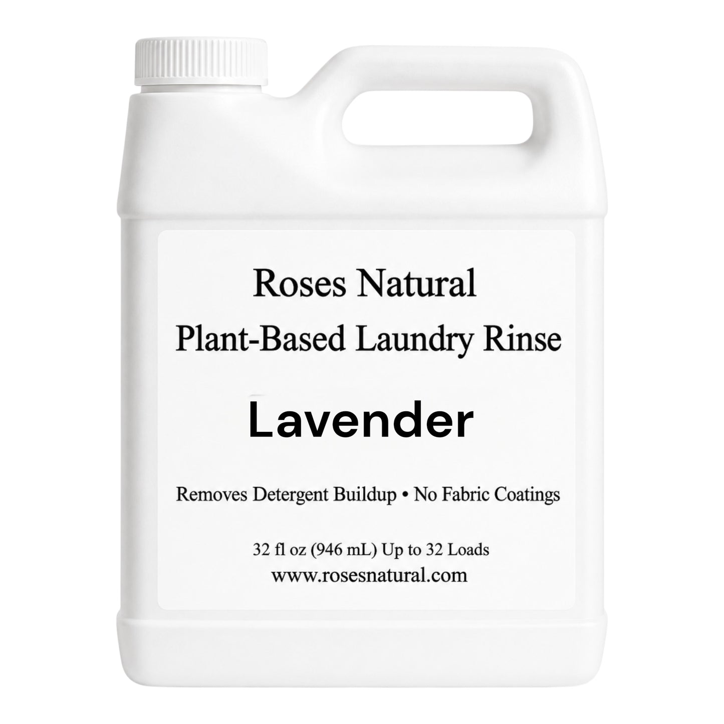 White container of Roses Natural Plant-Based Laundry Rinse Lavender on a white background