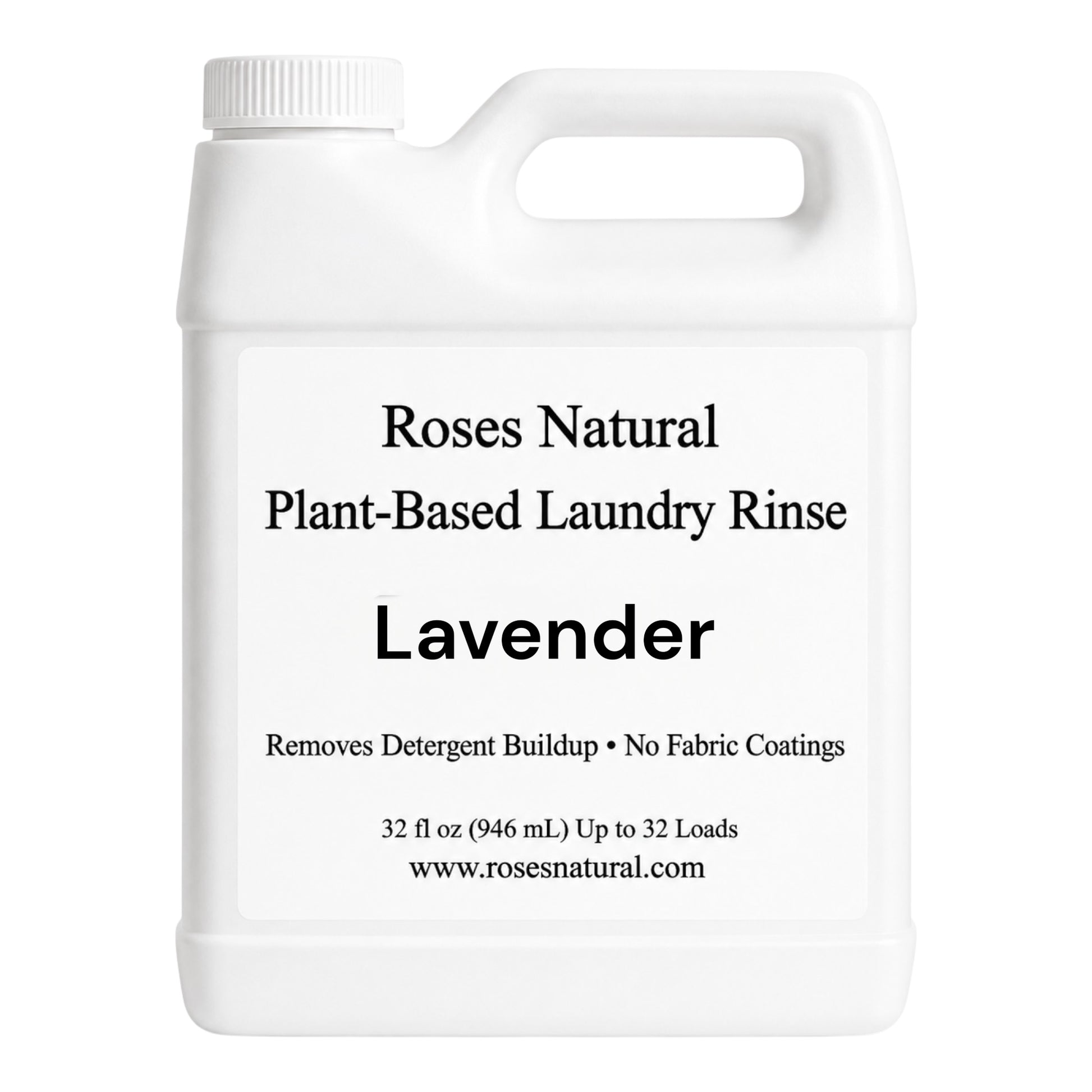 White container of Roses Natural Plant-Based Laundry Rinse Lavender on a white background