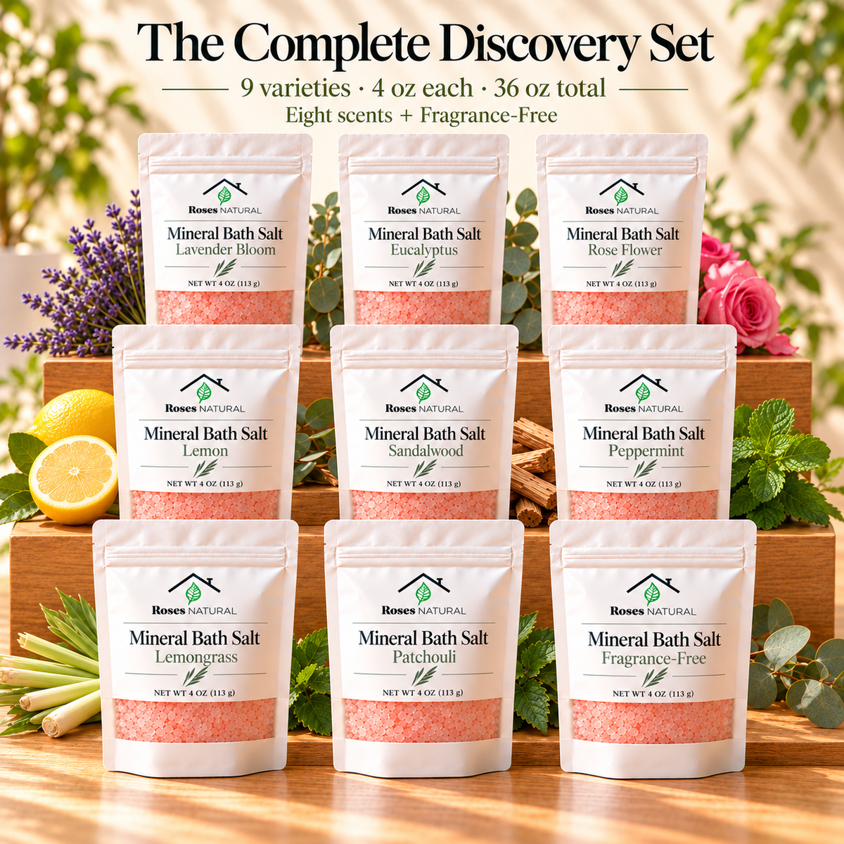 Roses Natural Mineral Bath Salt Discovery Set | 3, 5 or 9 Varieties