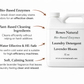 Roses Natural laundry detergent bottle with features listed on a white background