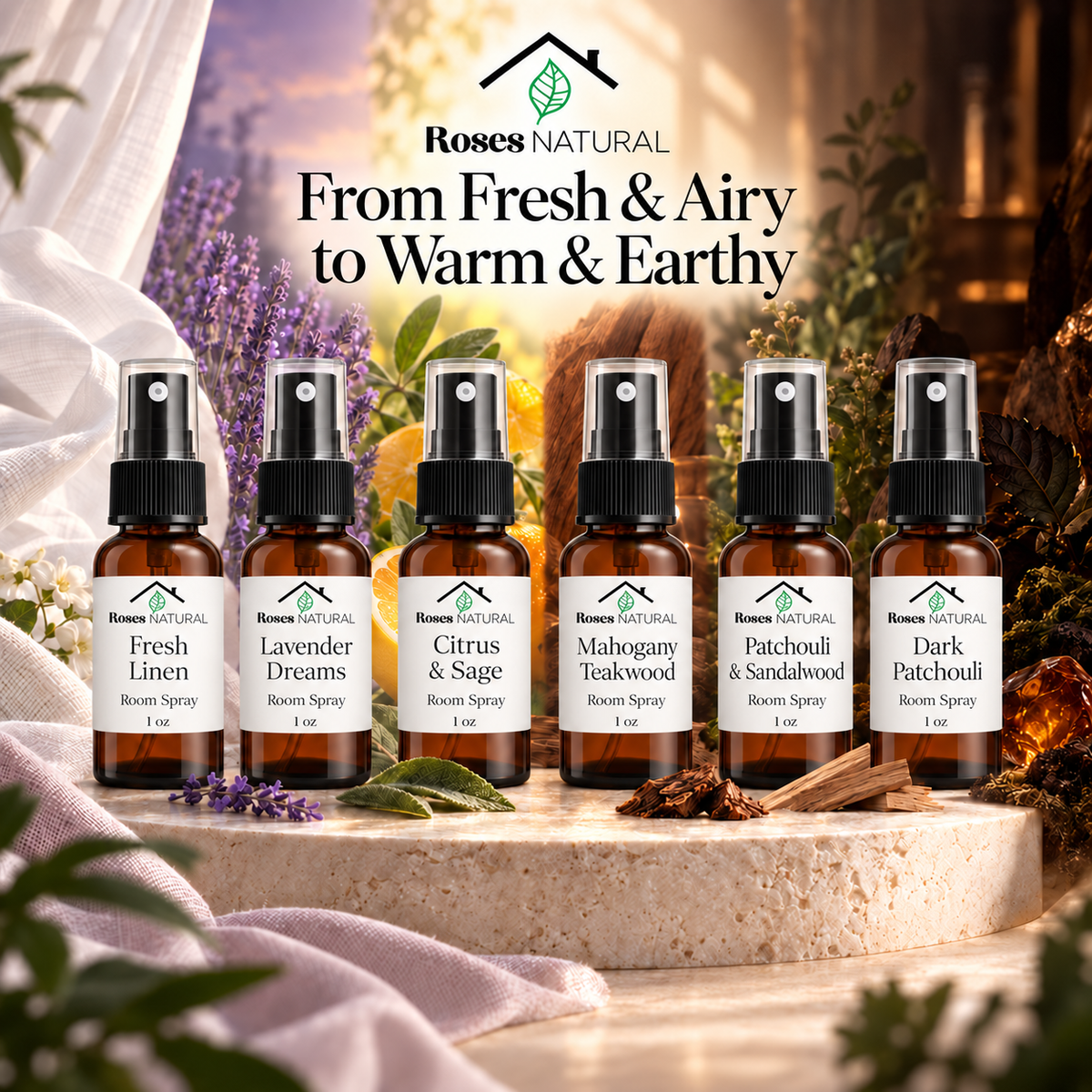 Room Spray Discovery Set – 6 Scents, 1 oz Each