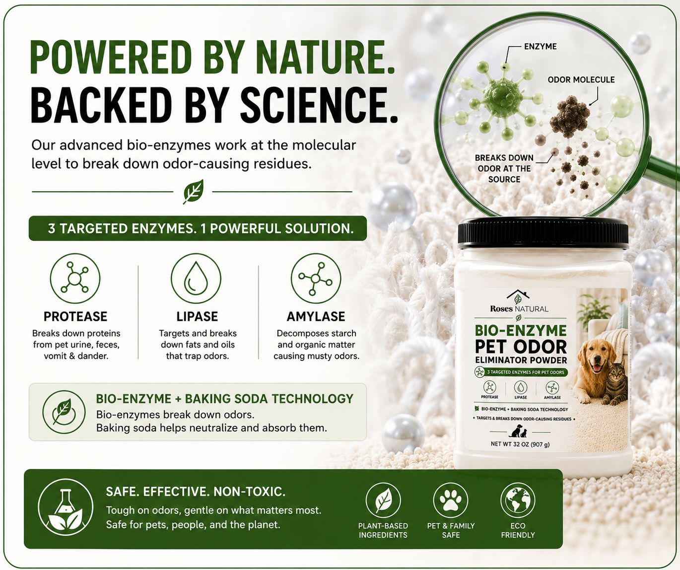Roses Natural Bio-Enzyme Pet Odor Eliminator Powder