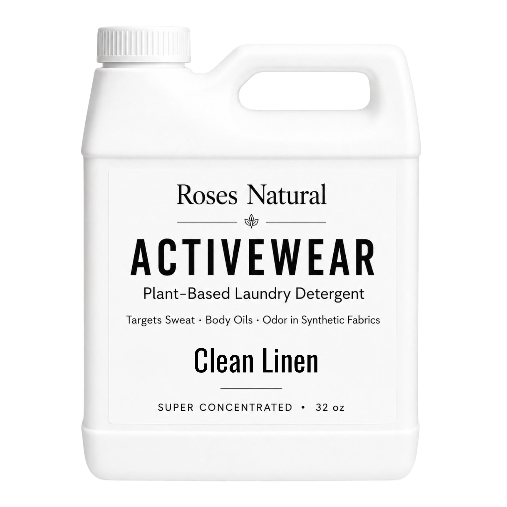Roses Natural Activewear laundry detergent container on a white background Clean Linen Scent 