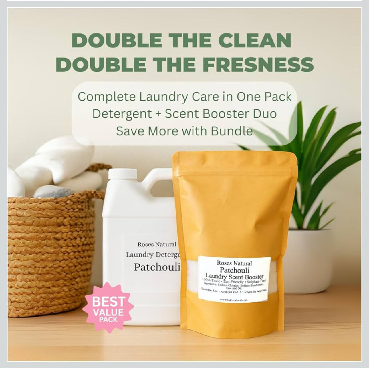 Roses Natural Pure Patchouli Laundry Bundle