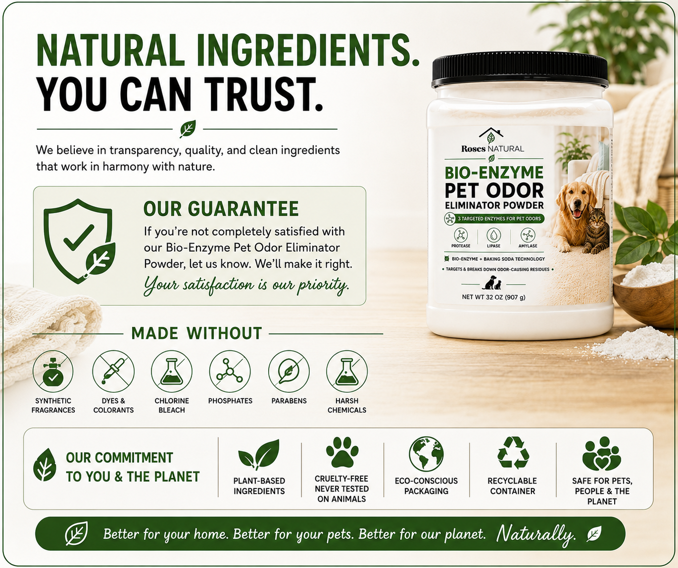 Roses Natural Bio-Enzyme Pet Odor Eliminator Powder