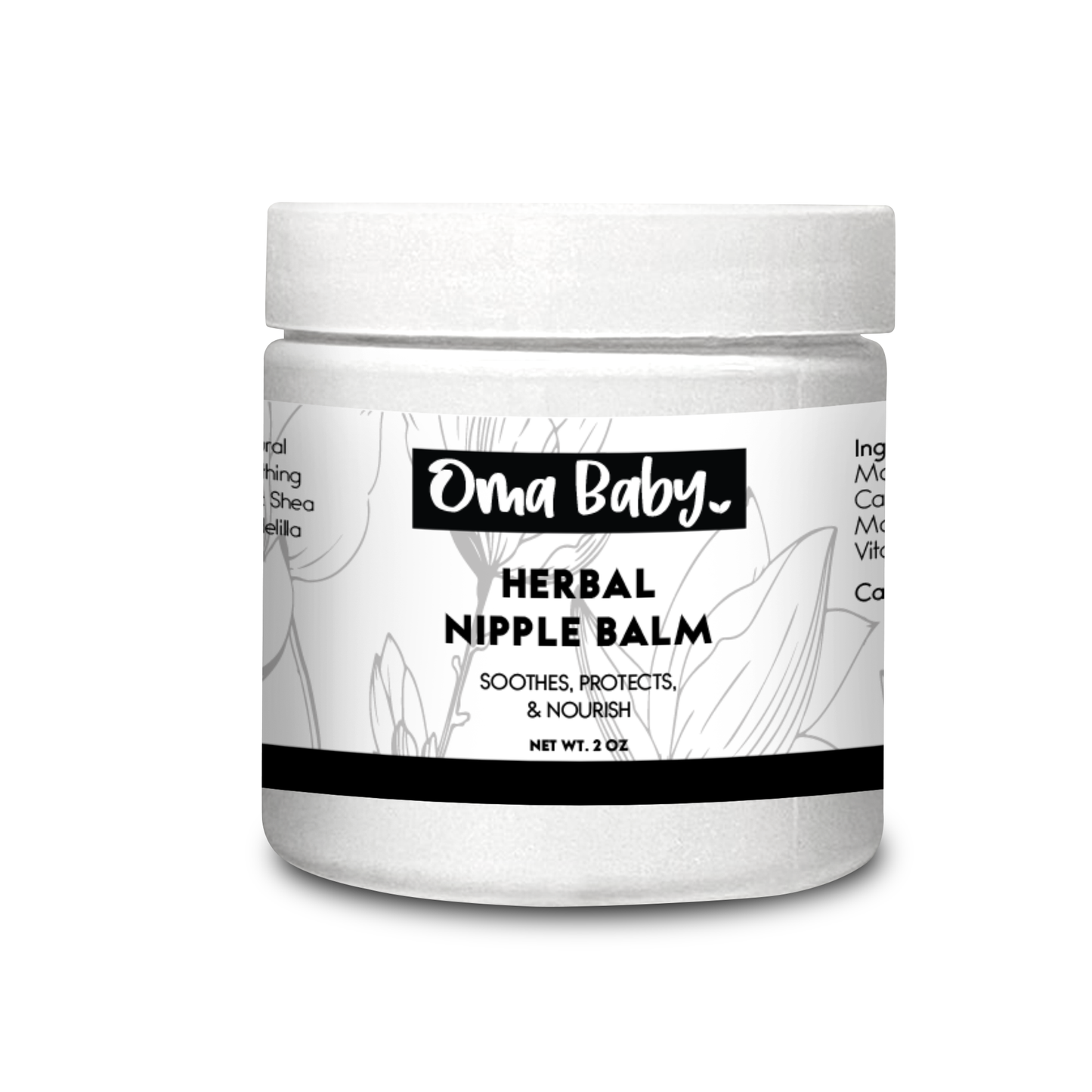 Oma Baby Herbal Nipple Balm jar on a white background