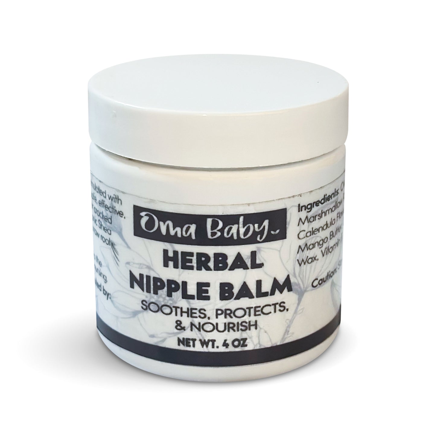 Oma Baby Herbal Nipple Balm jar on a white background