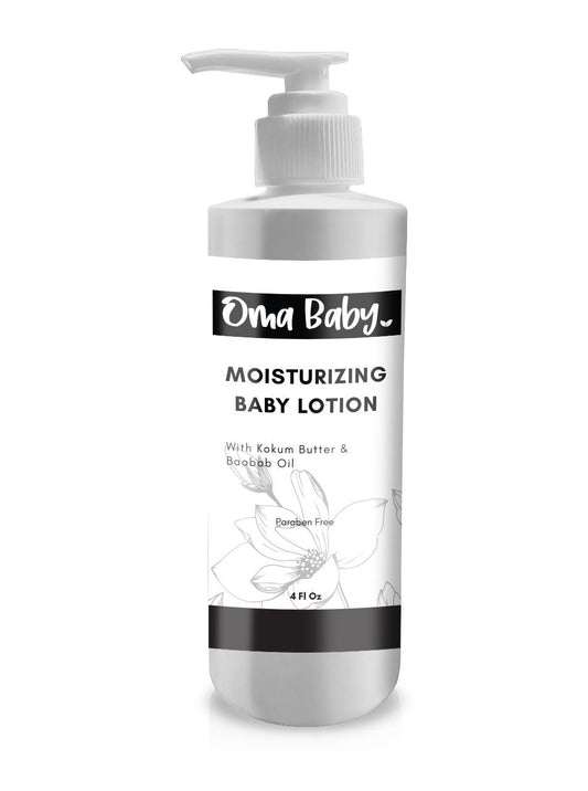 Oma Baby moisturizing baby lotion bottle on a white background