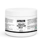 White jar of organic diaper rash balm with black text on a white background